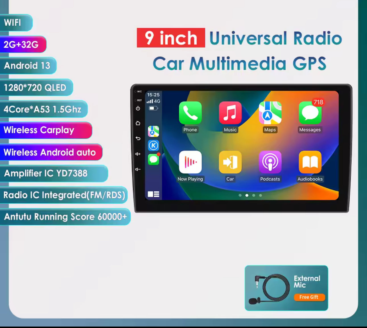Autoradio Universale 9 pollici (2gb+32gb)