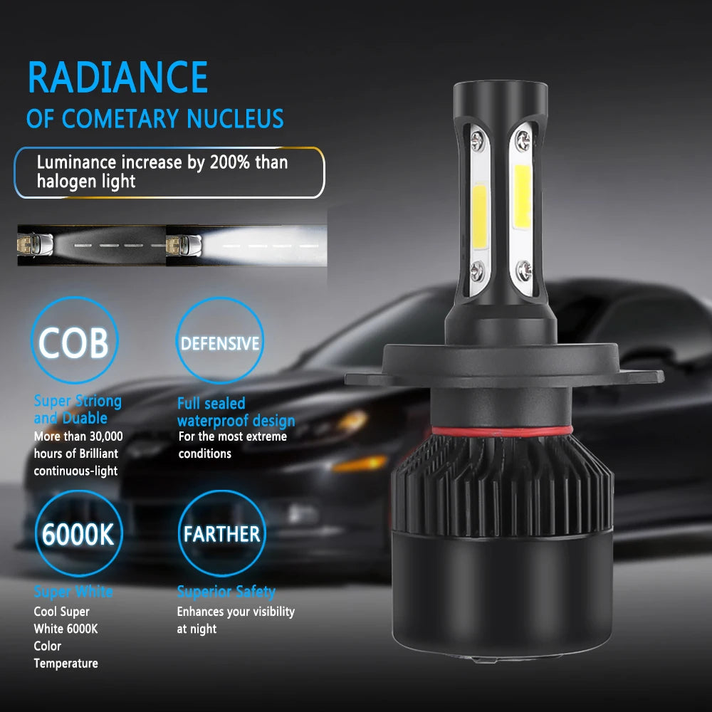 2 pezzi H4 LED fari auto 3 chip COB Auto S2 lampadine per fari auto 72W 8000LM accessori auto 6500K fendinebbia a LED 9-36V