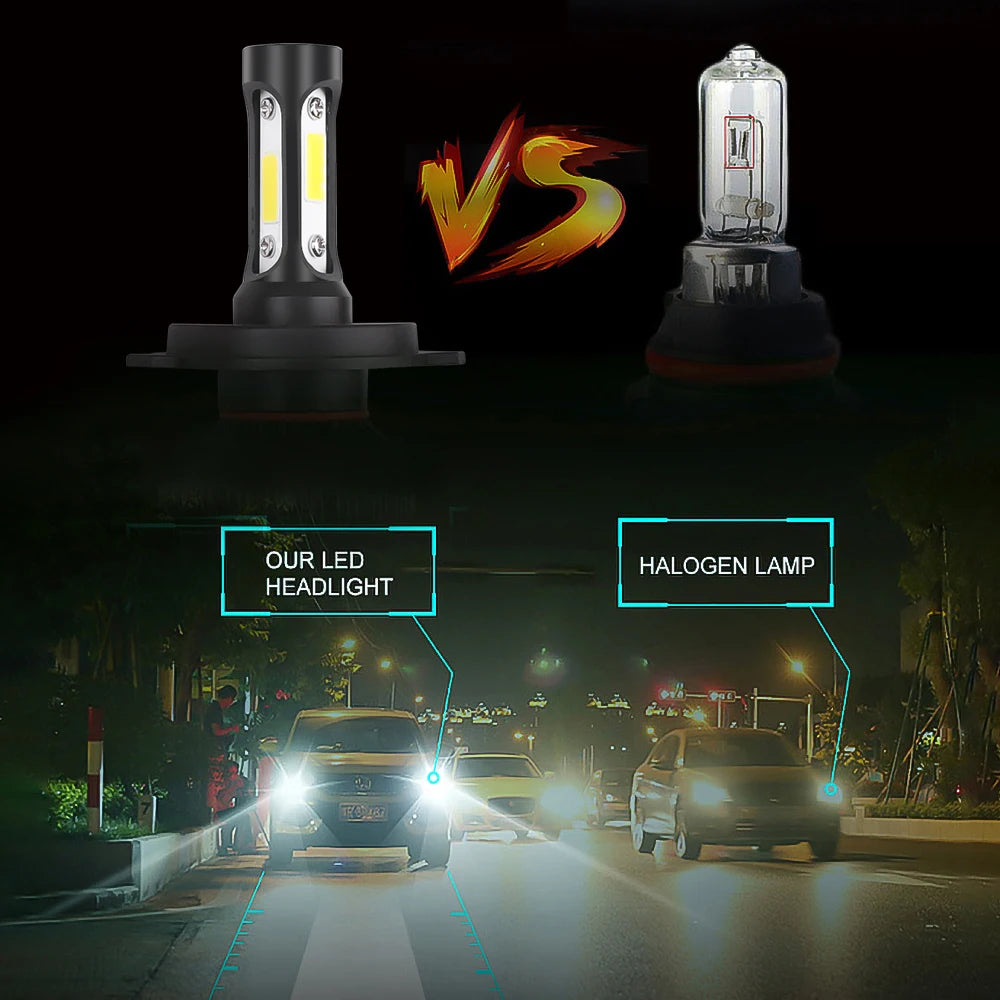 2 pezzi H4 LED fari auto 3 chip COB Auto S2 lampadine per fari auto 72W 8000LM accessori auto 6500K fendinebbia a LED 9-36V