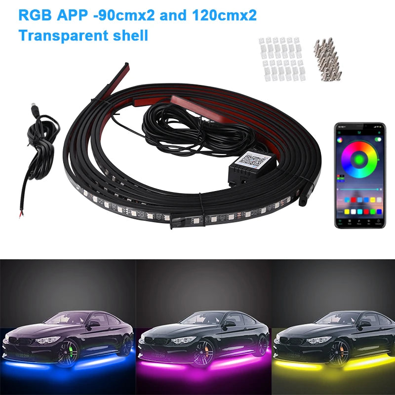 Striscia luminosa flessibile per auto a LED sottoscocca con controllo remoto tramite APP, luci al neon RGB, decorazione per auto, lampada per atmosfera ambientale