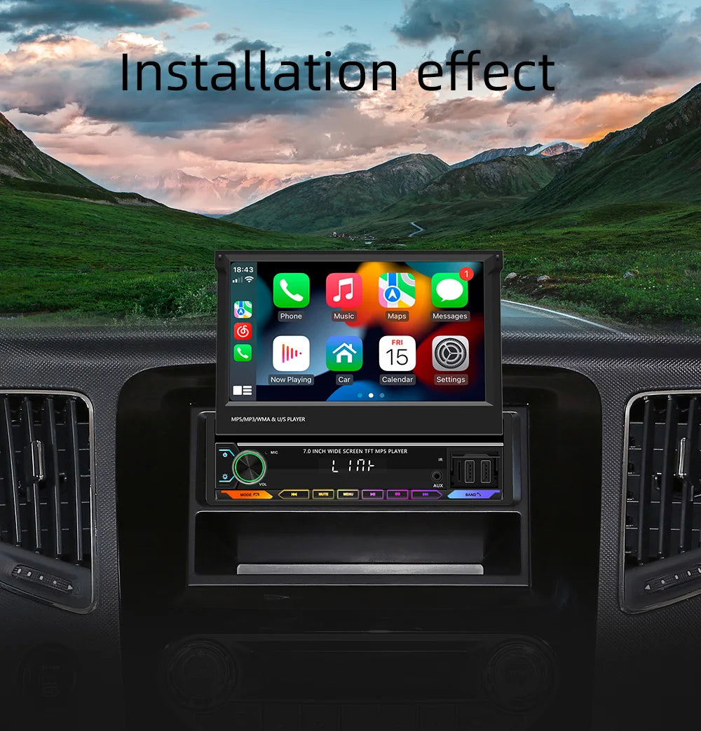 Autoradio 1 Din MP5 con Schermo Retrattile da 7"