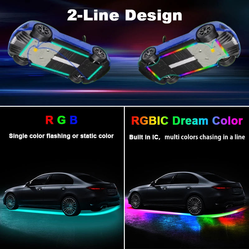 Striscia luminosa flessibile per auto a LED sottoscocca con controllo remoto tramite APP, luci al neon RGB, decorazione per auto, lampada per atmosfera ambientale