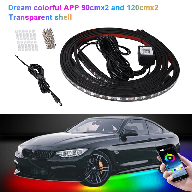 Striscia luminosa flessibile per auto a LED sottoscocca con controllo remoto tramite APP, luci al neon RGB, decorazione per auto, lampada per atmosfera ambientale