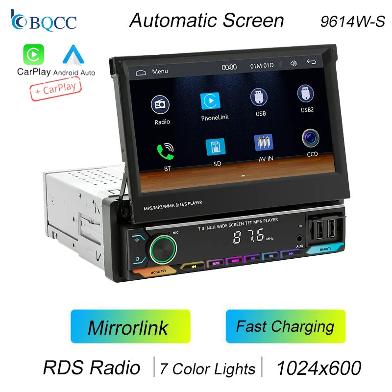 Autoradio 1 Din MP5 con Schermo Retrattile da 7"