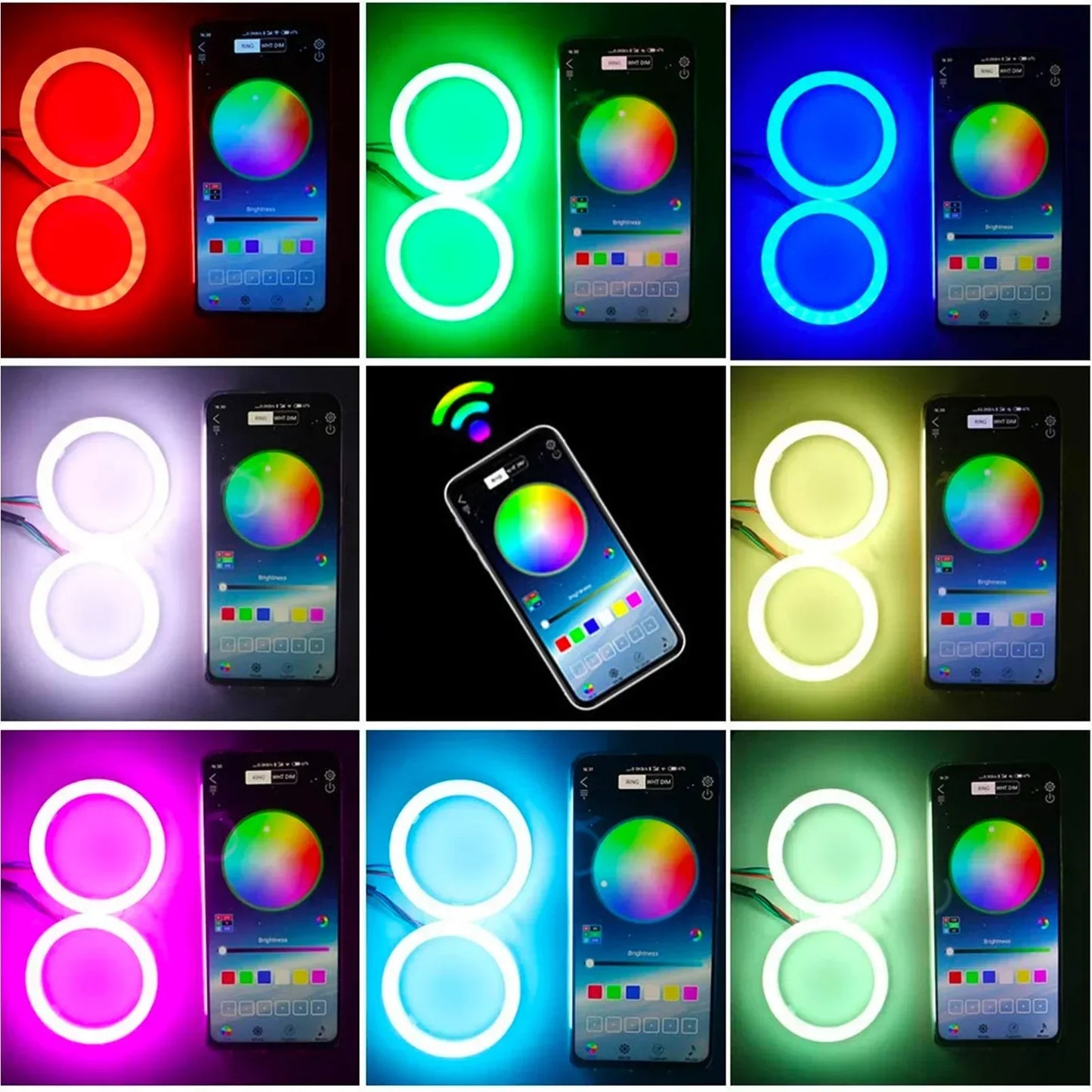 Anelli LED RGB Angel Eyes con Luce di Direzione – Controllo App Bluetooth Per KTM RC390 / RC200 / RC125 / BAJA RS200 – Anelli Multicolore Universali per Faro Auto/Moto