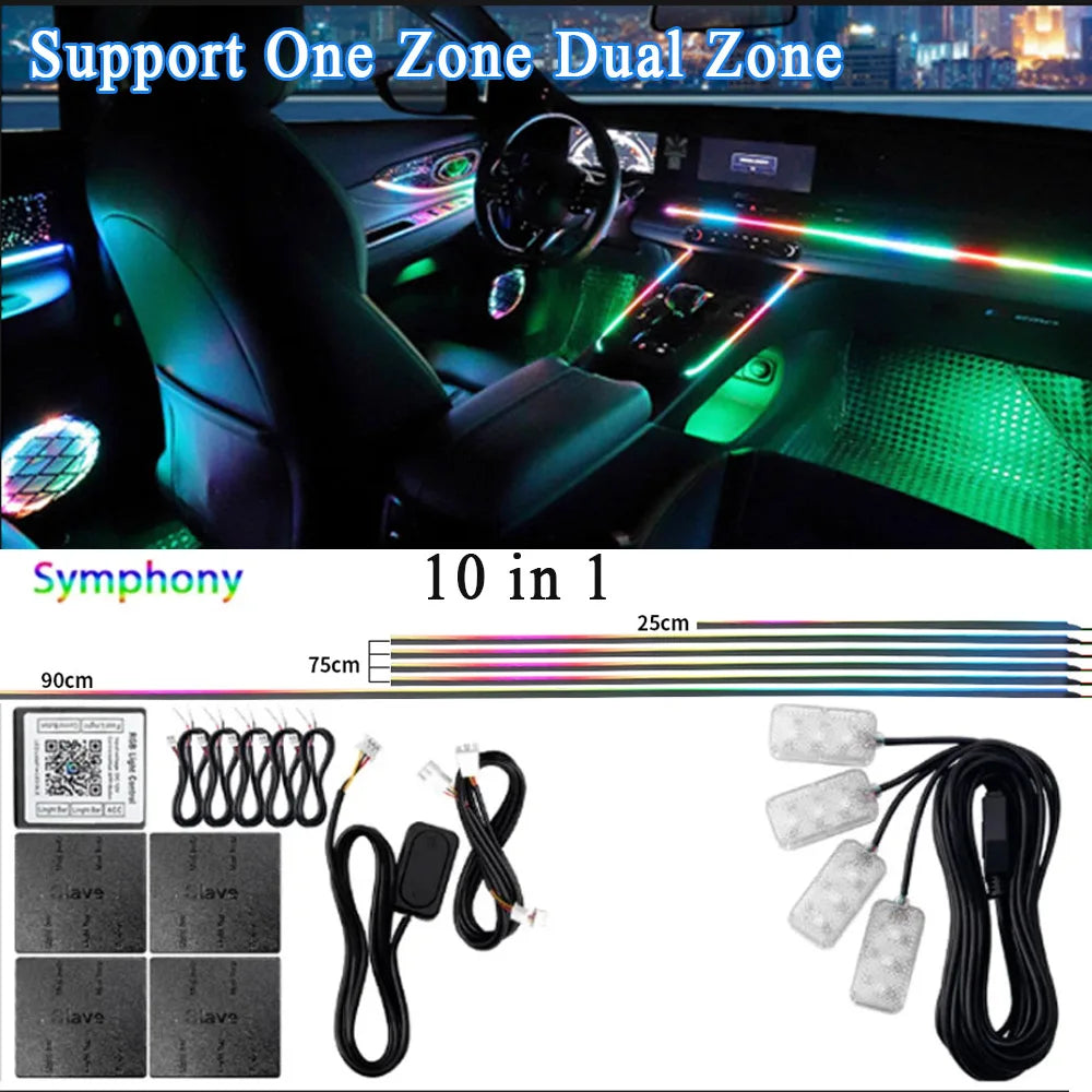 Luce Ambiente Acrilica LED per Auto RGB - 14/18 in 1 213 Colori - Modalità Symphony - Controllo APP - Una/Due Zone