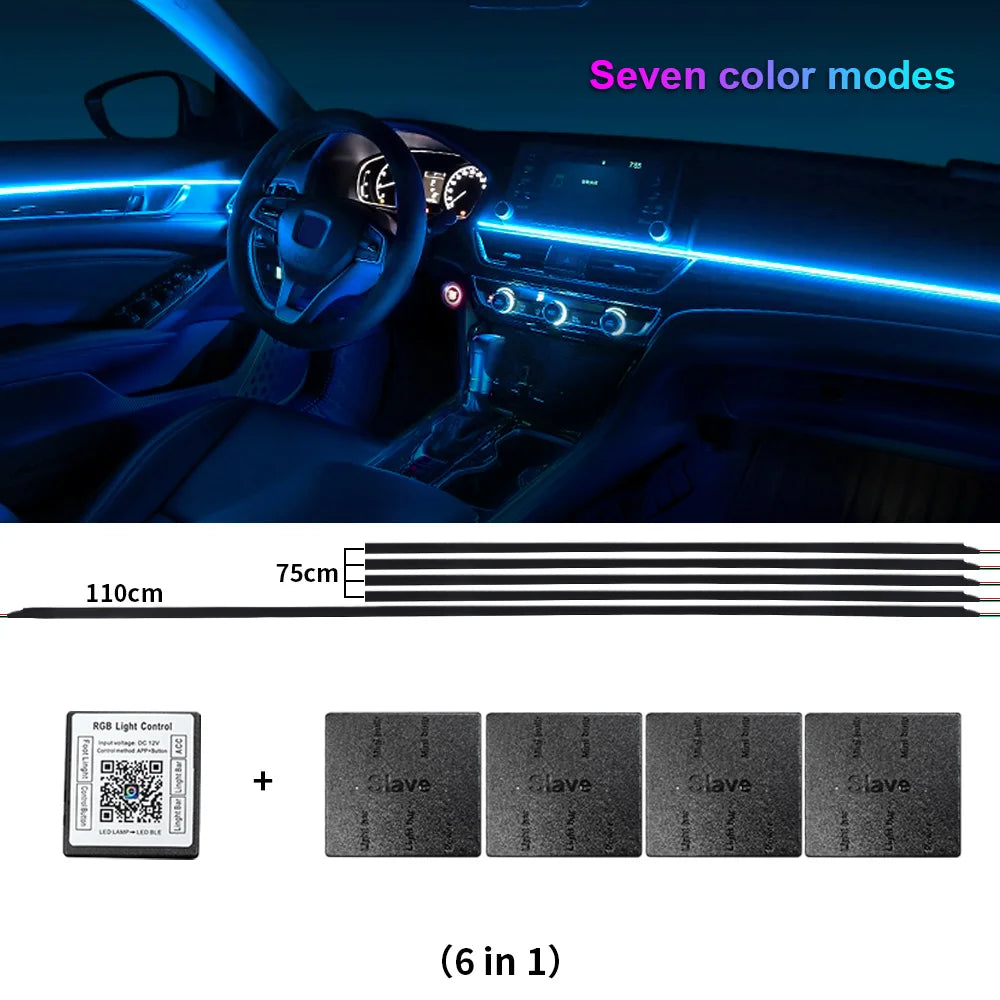 Luce Ambiente Acrilica LED per Auto RGB - 14/18 in 1 213 Colori - Modalità Symphony - Controllo APP - Una/Due Zone