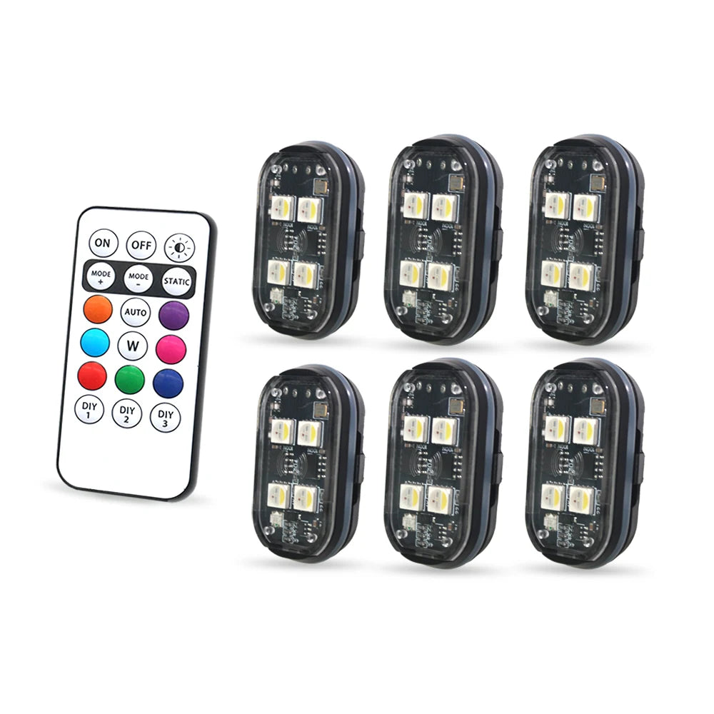 2/4 Pezzi Luci Stroboscopiche LED Wireless per Auto - Luci Atmosfera a 8 Colori Ricaricabili - Luce di Avvertimento Anti-Collisione