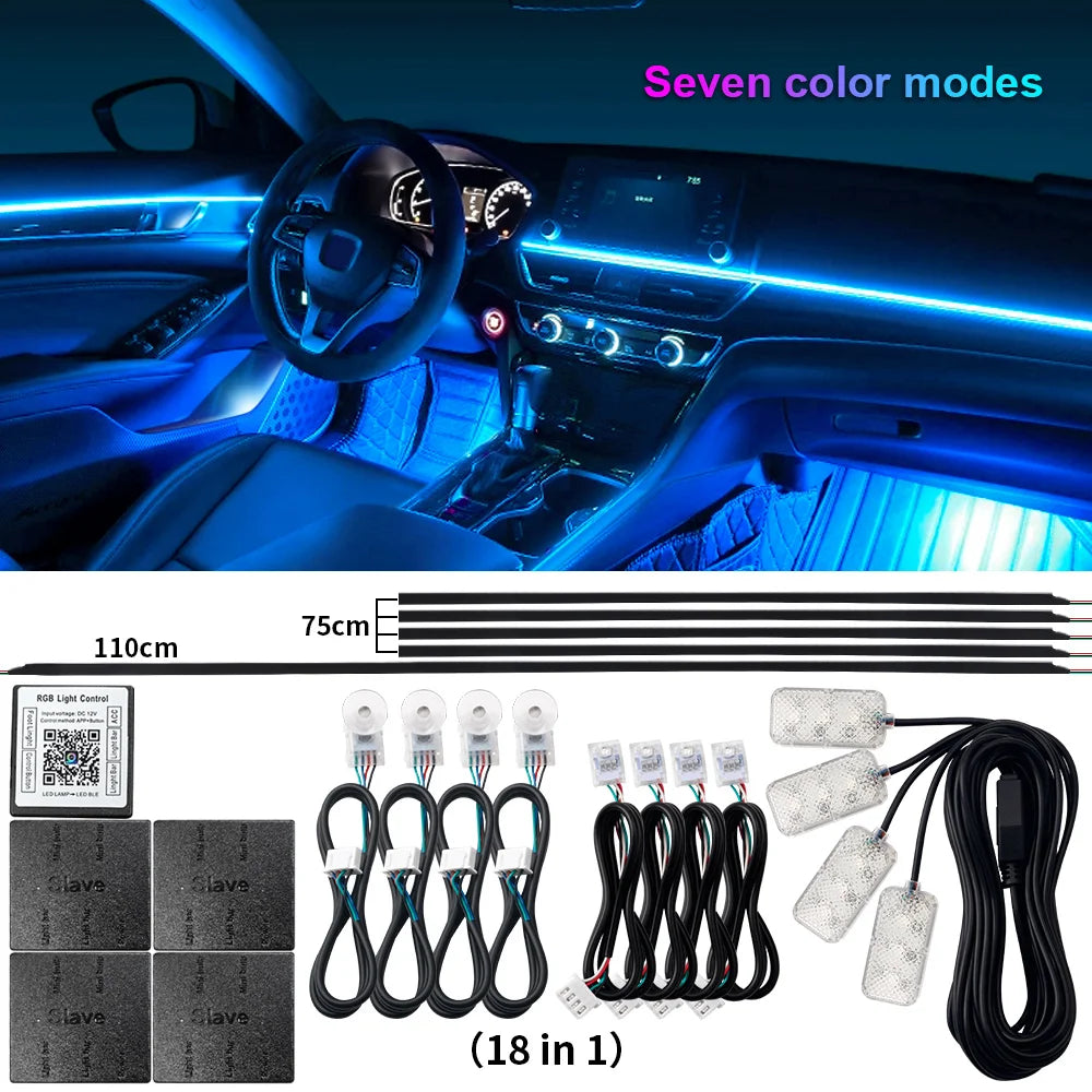 Kit Luci LED Ambientali per Auto - 18 in 1 Dual Zone Symphony Streamer Illuminazione Interna RGB a Colori Completi con Strisce Acriliche e Controllo App
