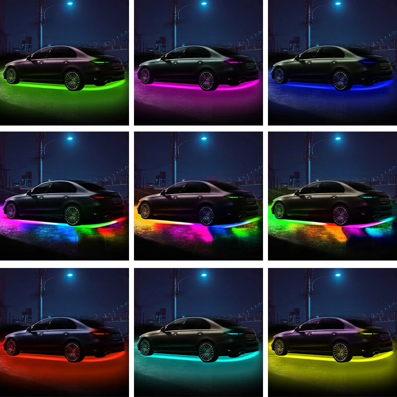 Striscia luminosa flessibile per auto a LED sottoscocca con controllo remoto tramite APP, luci al neon RGB, decorazione per auto, lampada per atmosfera ambientale