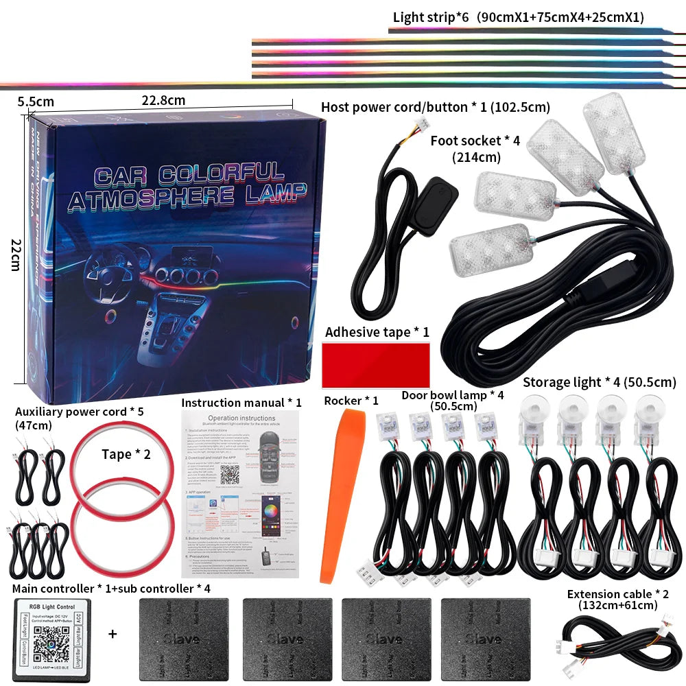 Kit Luci LED Ambientali per Auto - 18 in 1 Dual Zone Symphony Streamer Illuminazione Interna RGB a Colori Completi con Strisce Acriliche e Controllo App