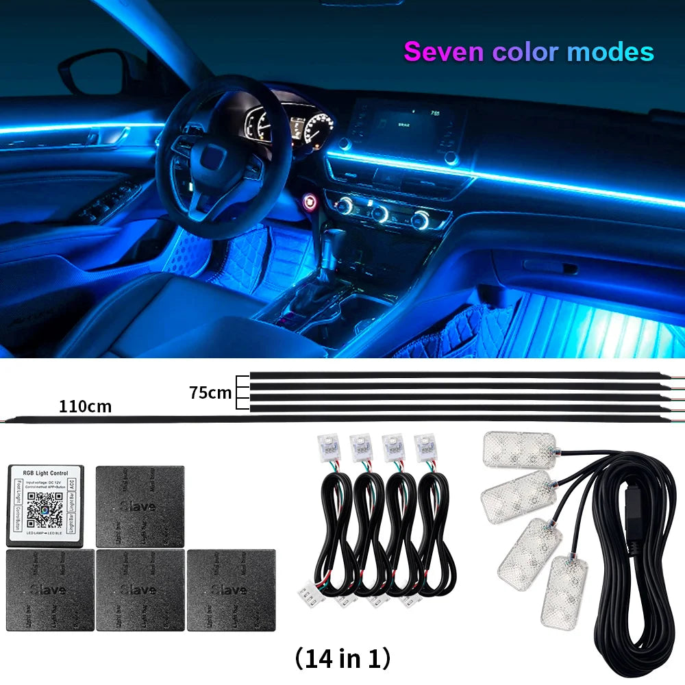 Luce Ambiente Acrilica LED per Auto RGB - 14/18 in 1 213 Colori - Modalità Symphony - Controllo APP - Una/Due Zone