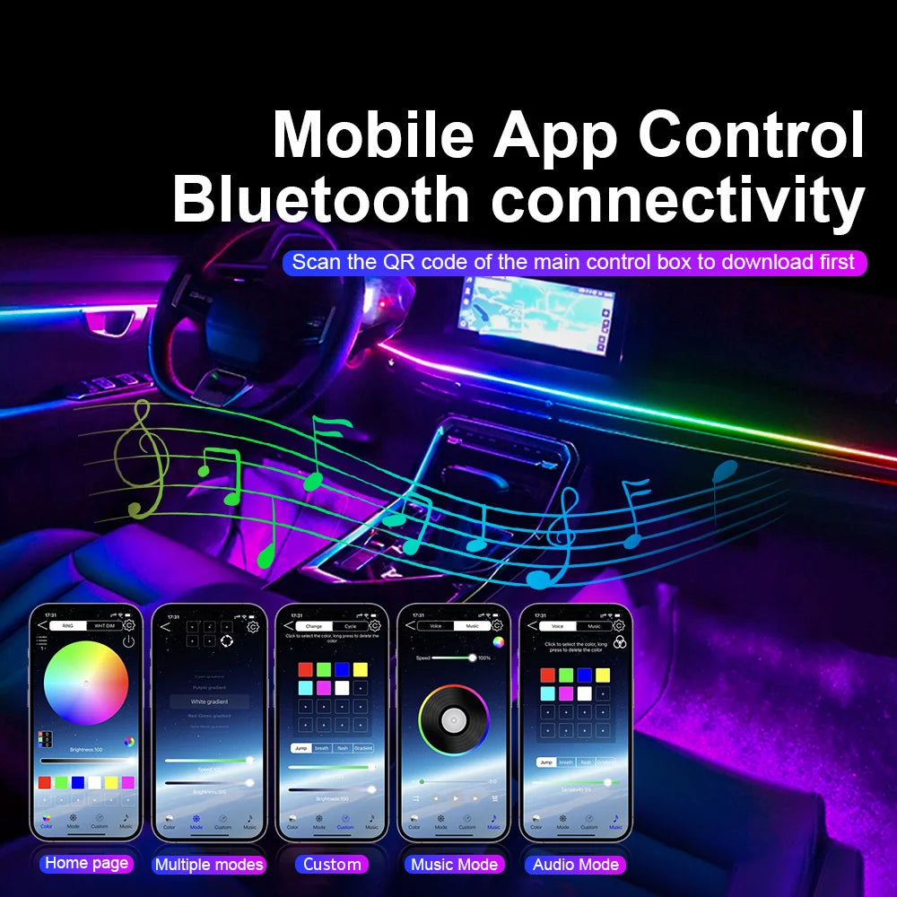 Luce Ambiente Acrilica LED per Auto RGB - 14/18 in 1 213 Colori - Modalità Symphony - Controllo APP - Una/Due Zone