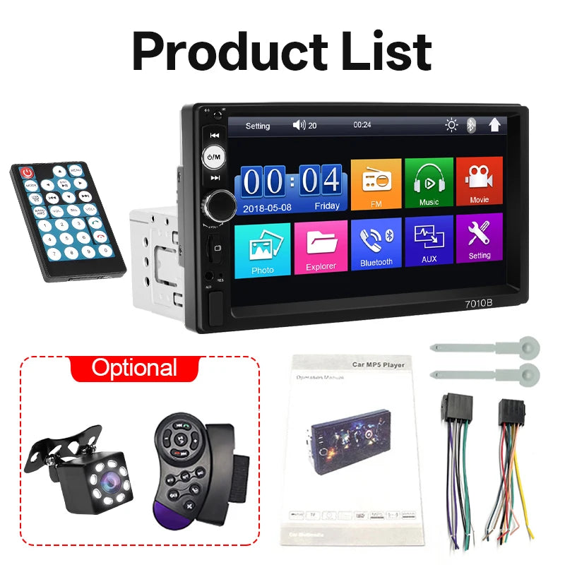 HIPPCRON Autoradio 1 DIN con Schermo Touch da 7" HD Stereo Multimediale MP5 Universale con MirrorLink, FM, USB, Bluetooth, Scheda TF e Ingresso AUX