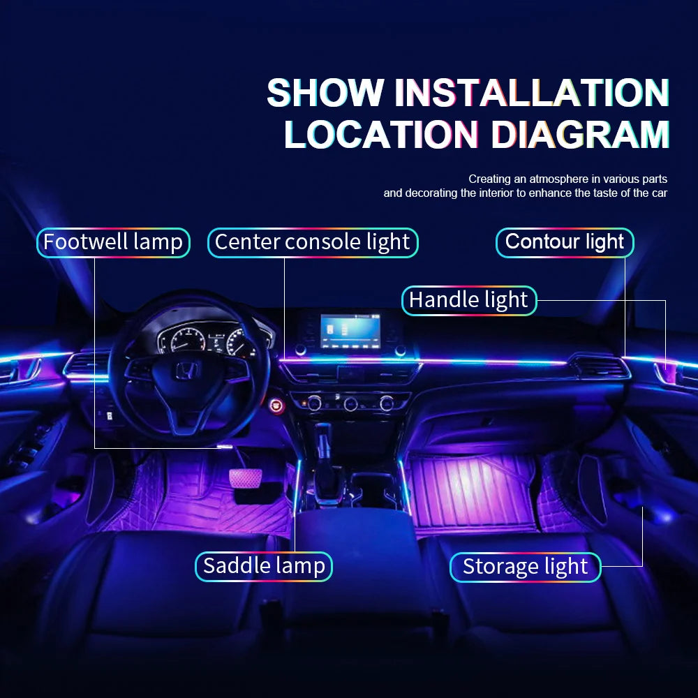 Kit Luci LED Ambientali per Auto - 18 in 1 Dual Zone Symphony Streamer Illuminazione Interna RGB a Colori Completi con Strisce Acriliche e Controllo App