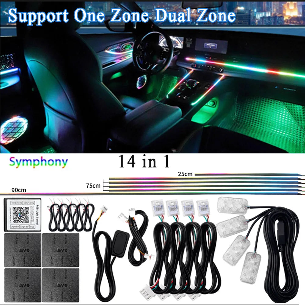 Luce Ambiente Acrilica LED per Auto RGB - 14/18 in 1 213 Colori - Modalità Symphony - Controllo APP - Una/Due Zone