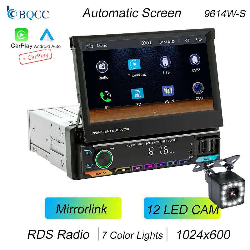 Autoradio 1 Din MP5 con Schermo Retrattile da 7"