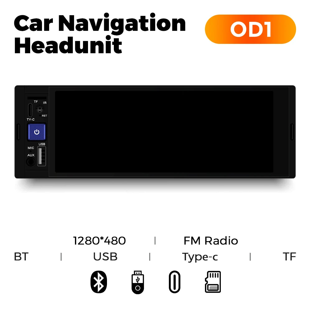 1Din Car Radio Multimedia Player MP5 Player con CarPlay (cablato e wireless), Android Auto, BT, FM, Mirror Link