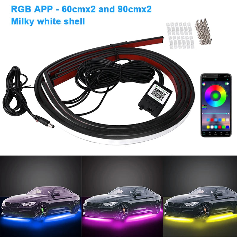 Striscia luminosa flessibile per auto a LED sottoscocca con controllo remoto tramite APP, luci al neon RGB, decorazione per auto, lampada per atmosfera ambientale