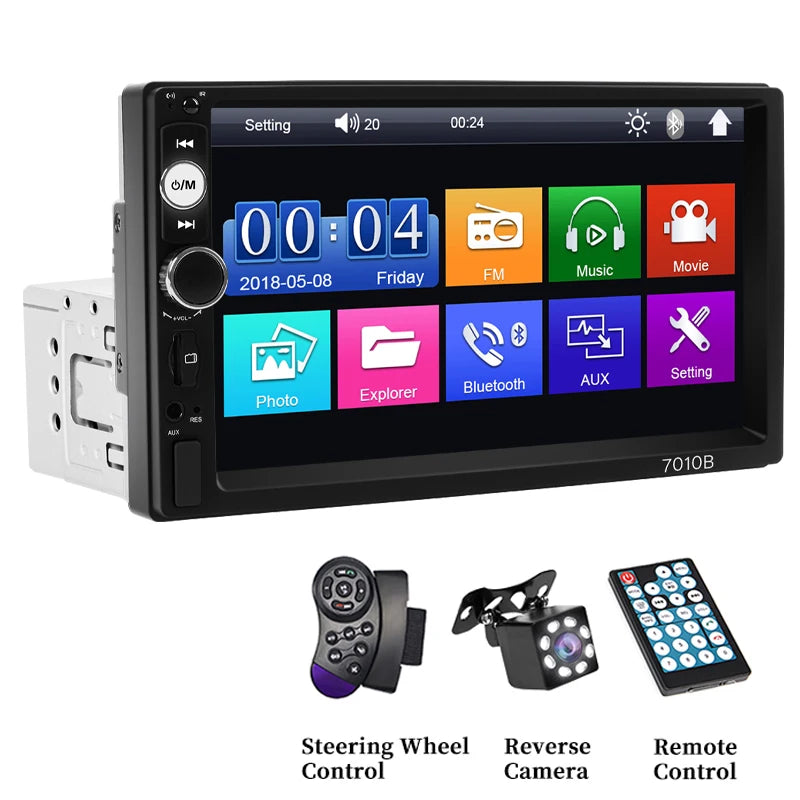 HIPPCRON Autoradio 1 DIN con Schermo Touch da 7" HD Stereo Multimediale MP5 Universale con MirrorLink, FM, USB, Bluetooth, Scheda TF e Ingresso AUX