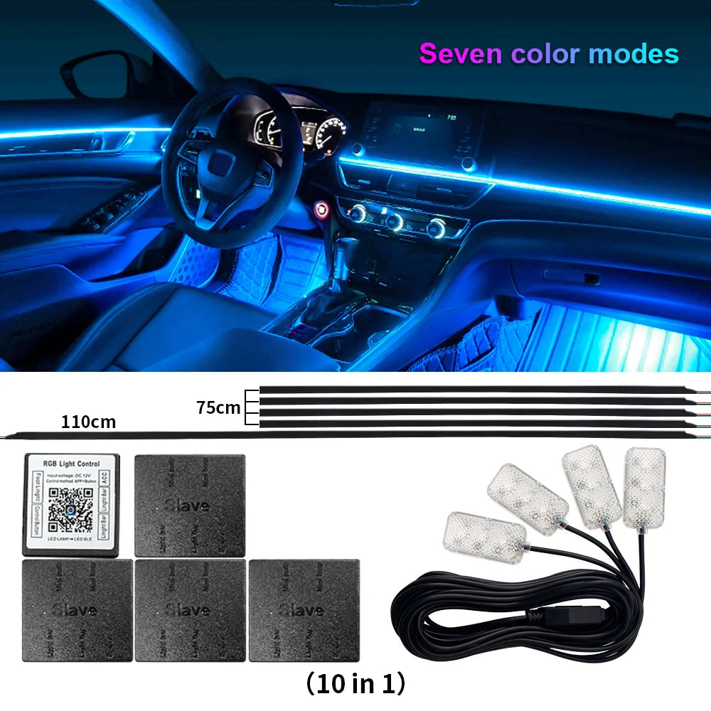 Luce Ambiente Acrilica LED per Auto RGB - 14/18 in 1 213 Colori - Modalità Symphony - Controllo APP - Una/Due Zone