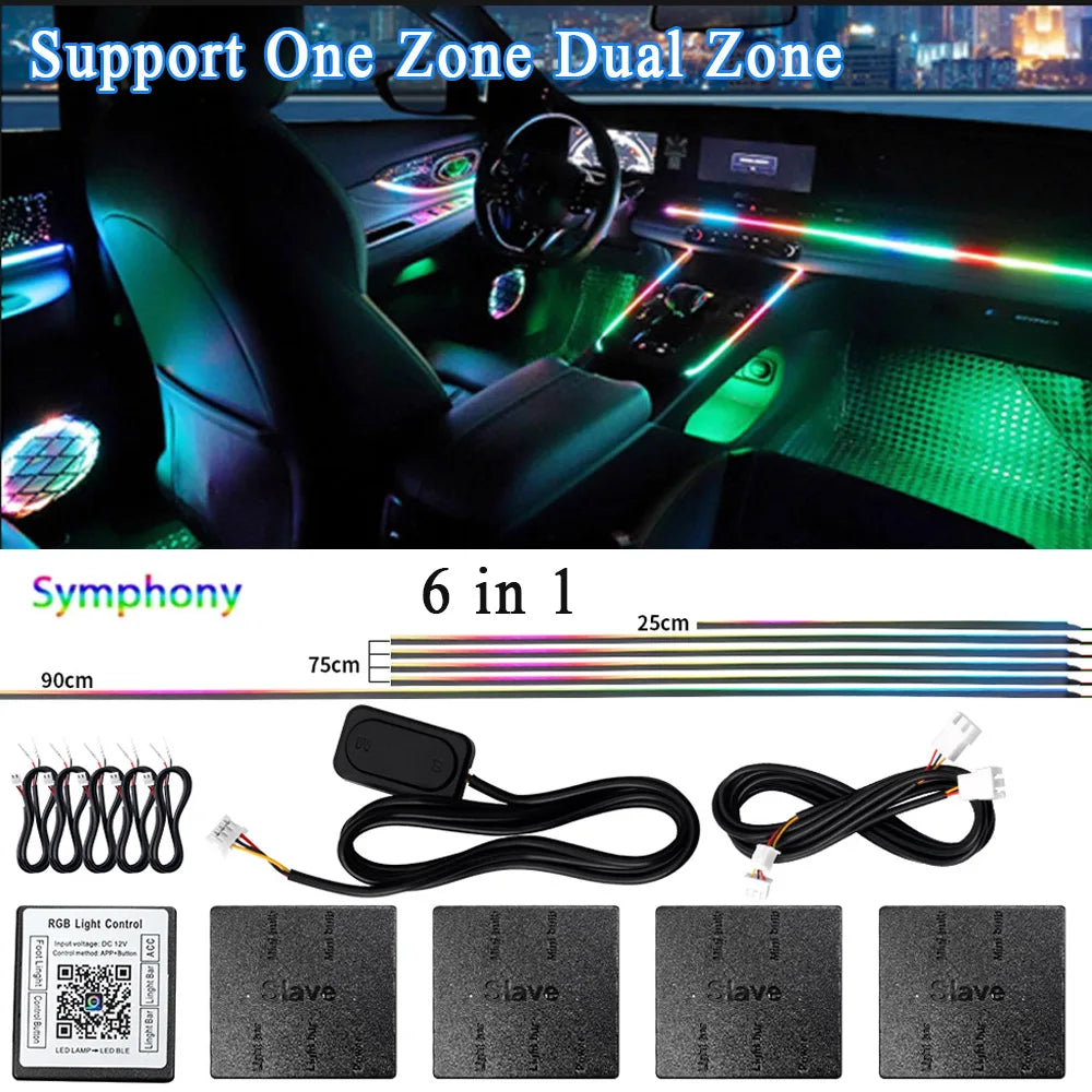 Luce Ambiente Acrilica LED per Auto RGB - 14/18 in 1 213 Colori - Modalità Symphony - Controllo APP - Una/Due Zone