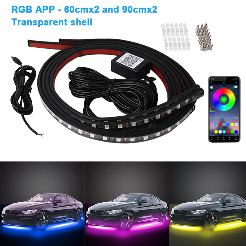 Striscia luminosa flessibile per auto a LED sottoscocca con controllo remoto tramite APP, luci al neon RGB, decorazione per auto, lampada per atmosfera ambientale