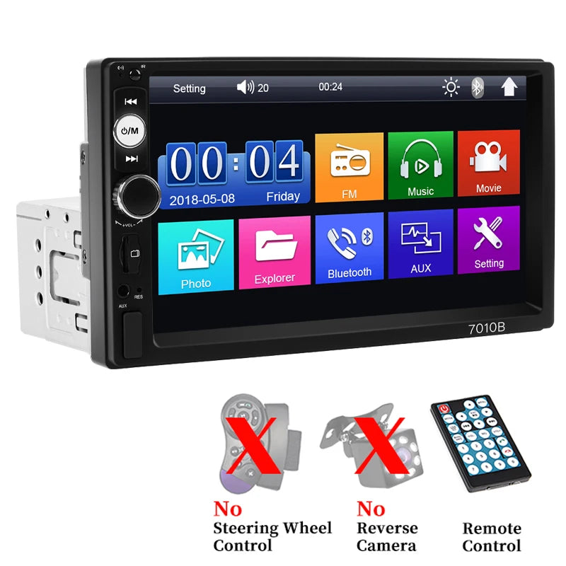 HIPPCRON Autoradio 1 DIN con Schermo Touch da 7" HD Stereo Multimediale MP5 Universale con MirrorLink, FM, USB, Bluetooth, Scheda TF e Ingresso AUX