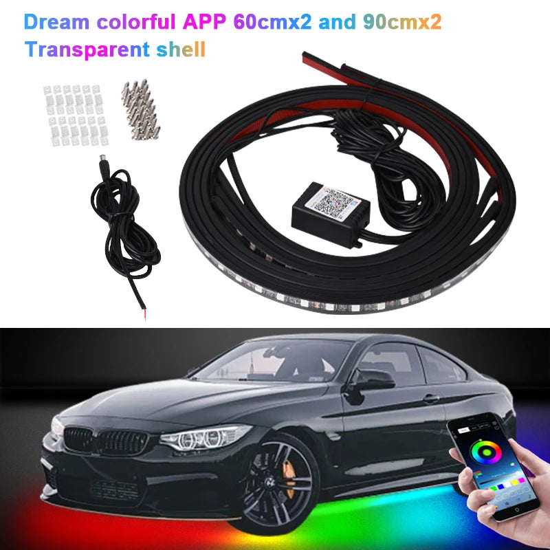 Striscia luminosa flessibile per auto a LED sottoscocca con controllo remoto tramite APP, luci al neon RGB, decorazione per auto, lampada per atmosfera ambientale