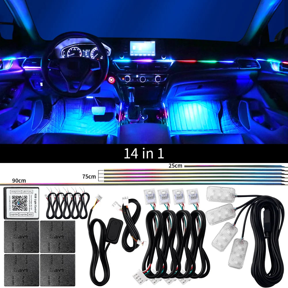Kit Luci LED Ambientali per Auto - 18 in 1 Dual Zone Symphony Streamer Illuminazione Interna RGB a Colori Completi con Strisce Acriliche e Controllo App
