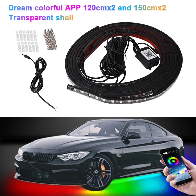 Striscia luminosa flessibile per auto a LED sottoscocca con controllo remoto tramite APP, luci al neon RGB, decorazione per auto, lampada per atmosfera ambientale