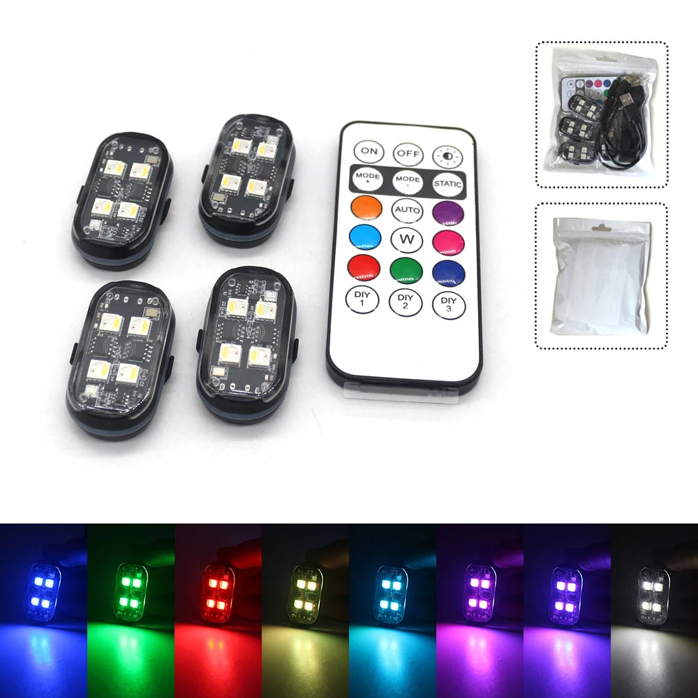 2/4 Pezzi Luci Stroboscopiche LED Wireless per Auto - Luci Atmosfera a 8 Colori Ricaricabili - Luce di Avvertimento Anti-Collisione