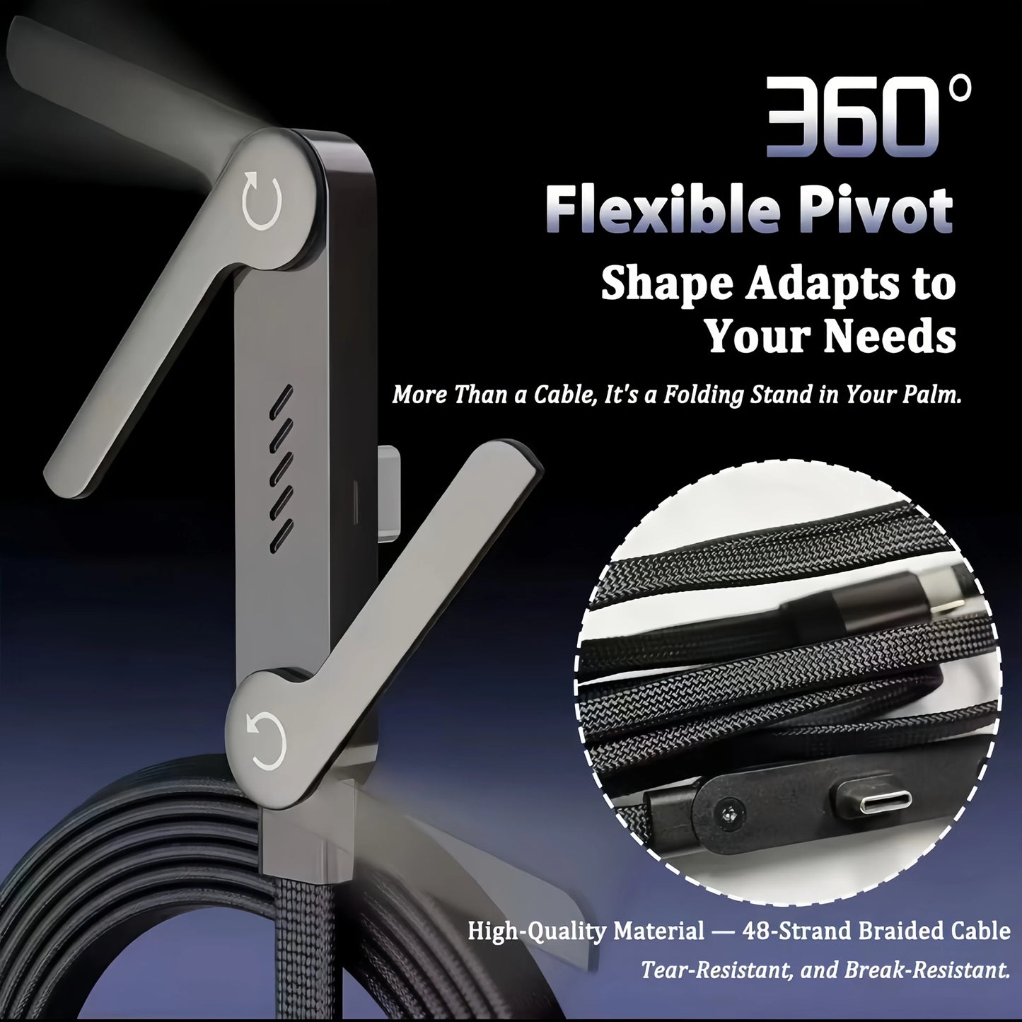 Cavo di Ricarica Pieghevole con Supporto Integrato: Ricarica Ultra-Rapida 240W e Trasmissione Dati per Smartphone e Tablet