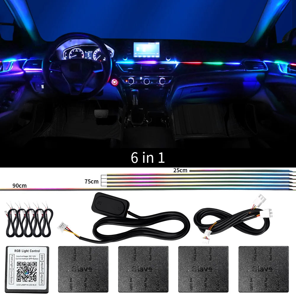 Kit Luci LED Ambientali per Auto - 18 in 1 Dual Zone Symphony Streamer Illuminazione Interna RGB a Colori Completi con Strisce Acriliche e Controllo App