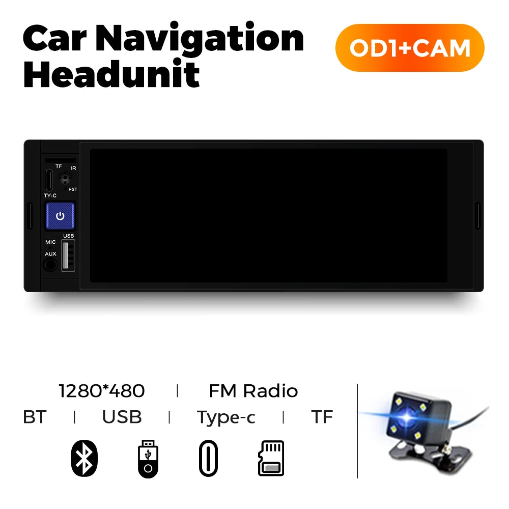 1Din Car Radio Multimedia Player MP5 Player con CarPlay (cablato e wireless), Android Auto, BT, FM, Mirror Link