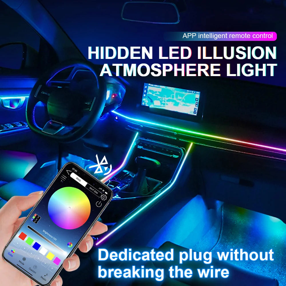 Luce Ambiente Acrilica LED per Auto RGB - 14/18 in 1 213 Colori - Modalità Symphony - Controllo APP - Una/Due Zone