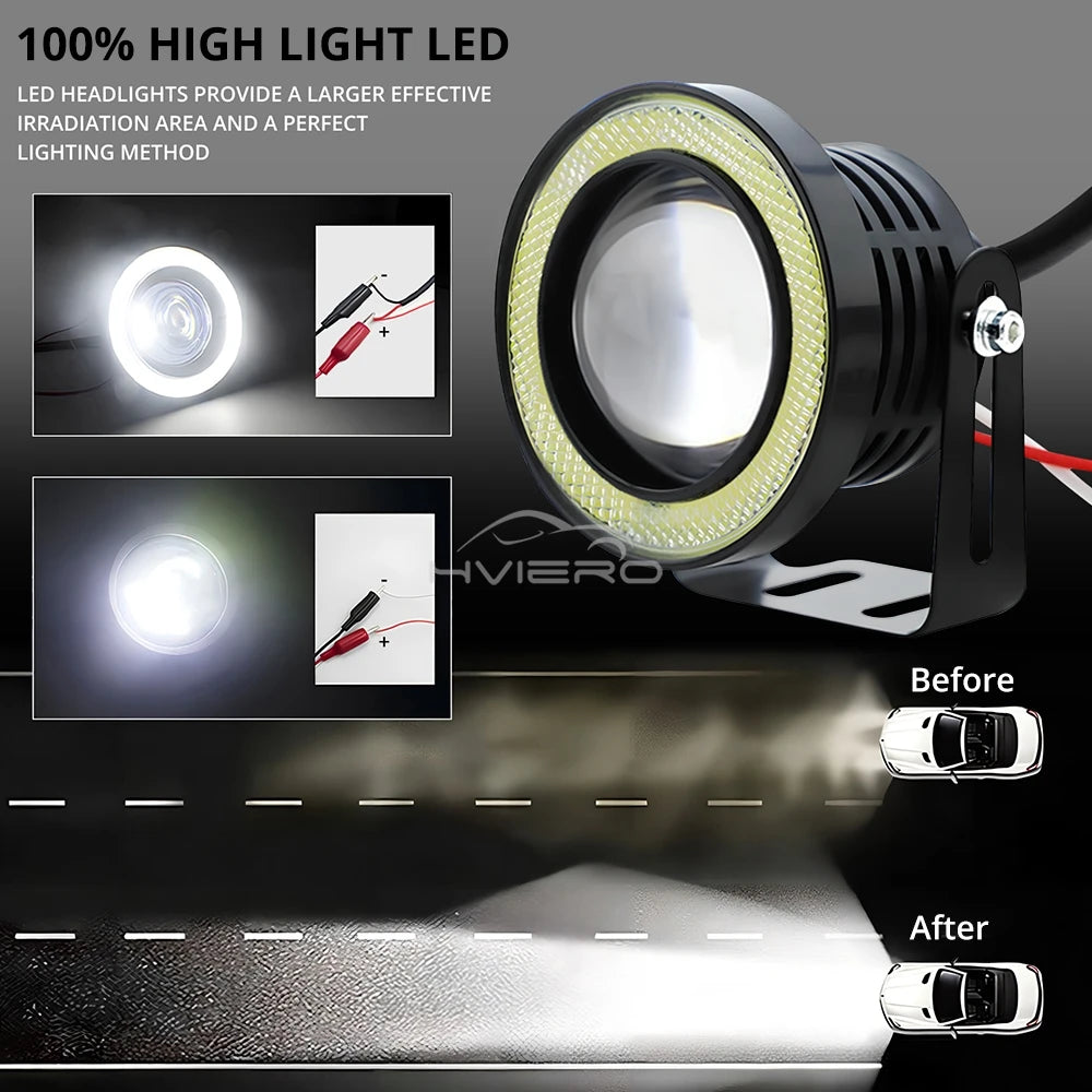 Set 2 Pezzi Fendinebbia LED COB Angel Eyes per Auto Luce diurna DRL – Impermeabile – 64mm / 76mm / 89mm – 12V – Universale