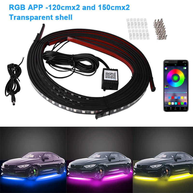 Striscia luminosa flessibile per auto a LED sottoscocca con controllo remoto tramite APP, luci al neon RGB, decorazione per auto, lampada per atmosfera ambientale