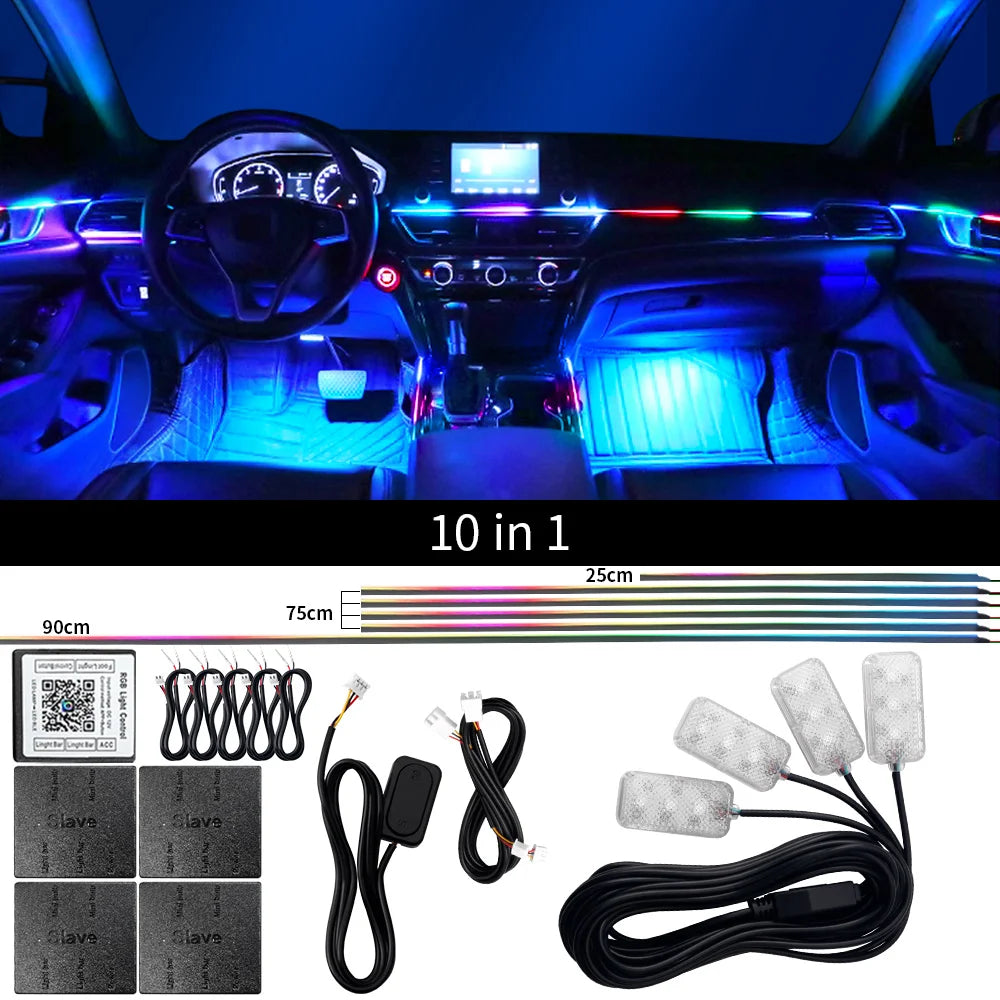 Kit Luci LED Ambientali per Auto - 18 in 1 Dual Zone Symphony Streamer Illuminazione Interna RGB a Colori Completi con Strisce Acriliche e Controllo App