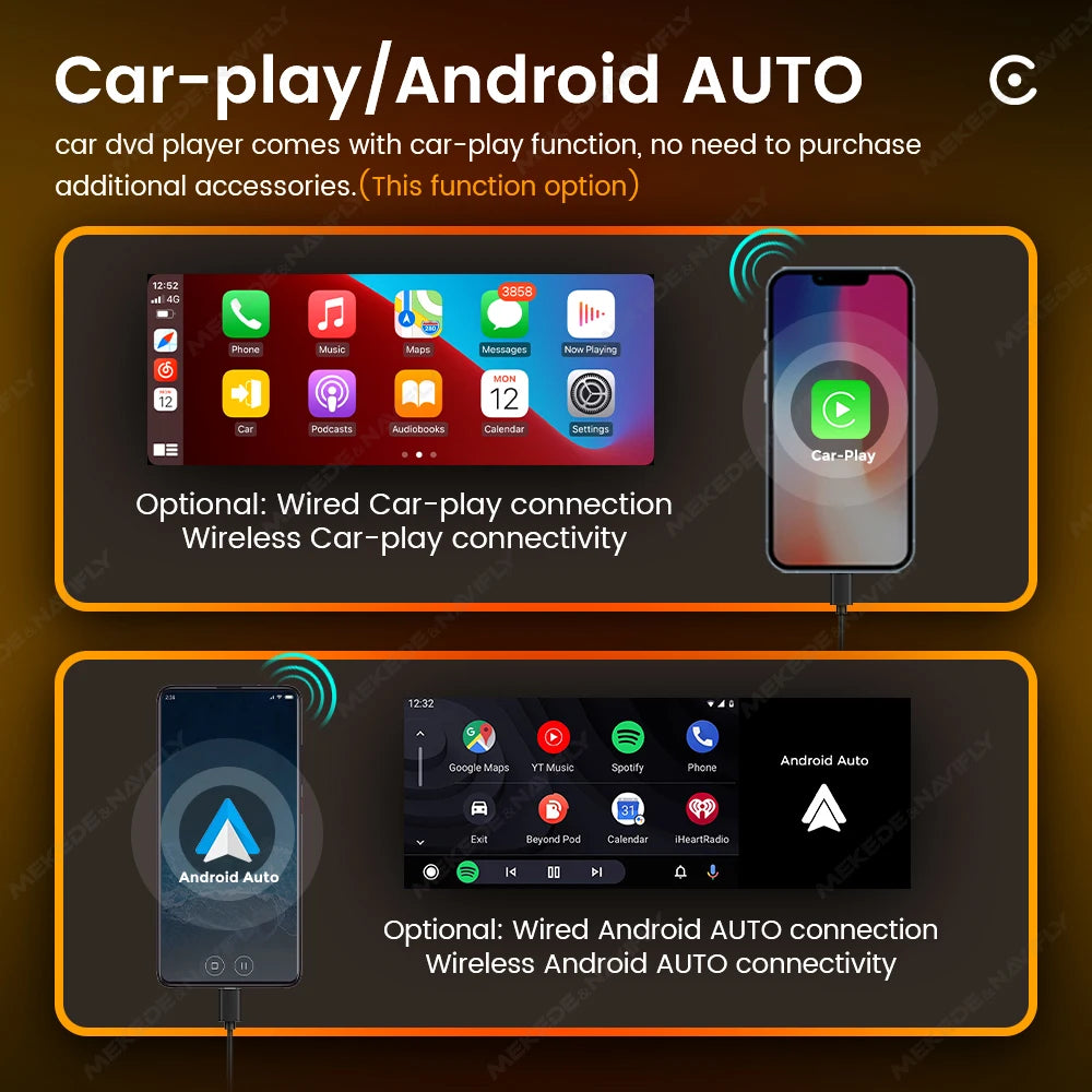 1Din Car Radio Multimedia Player MP5 Player con CarPlay (cablato e wireless), Android Auto, BT, FM, Mirror Link