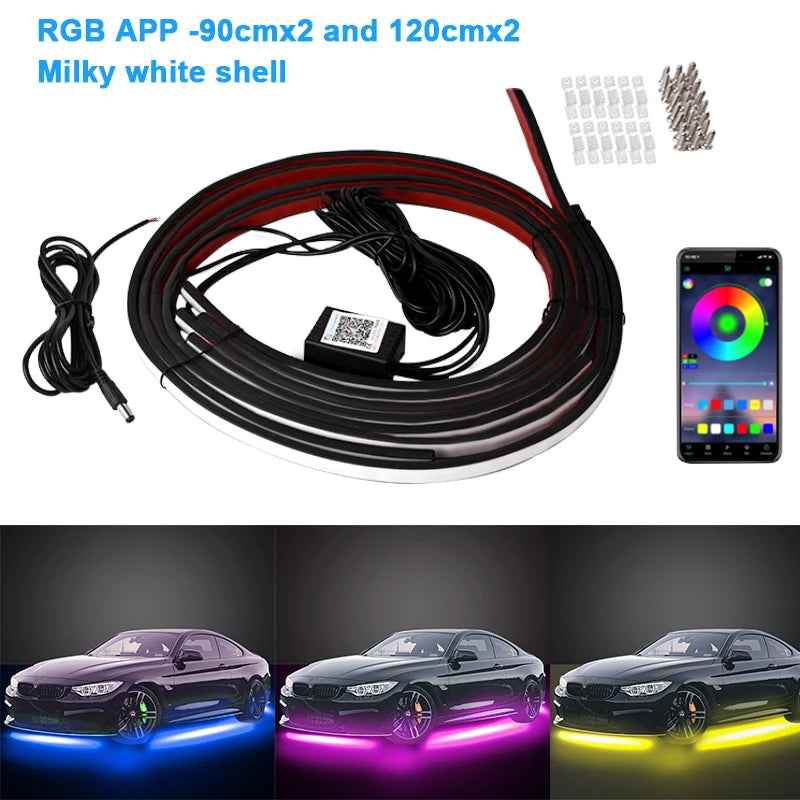 Striscia luminosa flessibile per auto a LED sottoscocca con controllo remoto tramite APP, luci al neon RGB, decorazione per auto, lampada per atmosfera ambientale