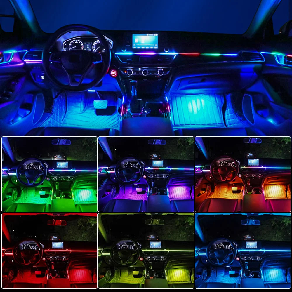 Kit Luci LED Ambientali per Auto - 18 in 1 Dual Zone Symphony Streamer Illuminazione Interna RGB a Colori Completi con Strisce Acriliche e Controllo App