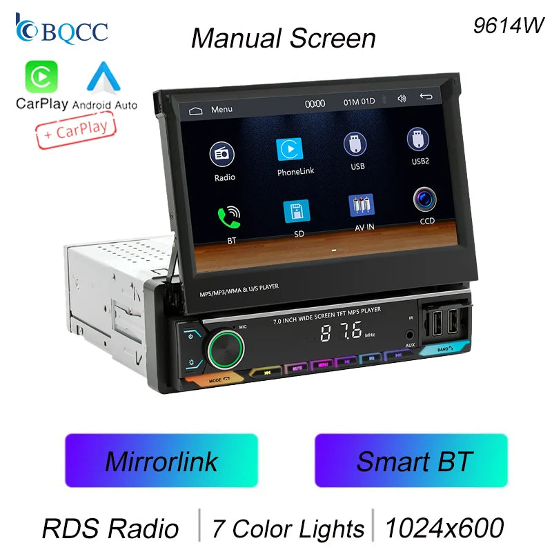 Autoradio 1 Din MP5 con Schermo Retrattile da 7"
