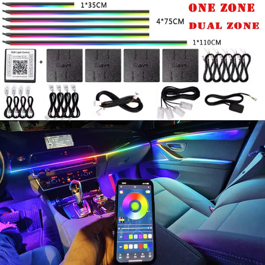 Luce Ambiente Acrilica LED per Auto RGB - 14/18 in 1 213 Colori - Modalità Symphony - Controllo APP - Una/Due Zone
