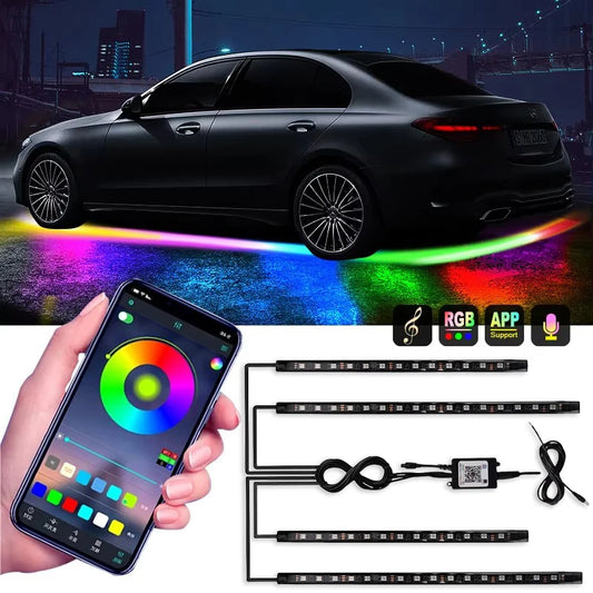 Striscia luminosa flessibile per auto a LED sottoscocca con controllo remoto tramite APP, luci al neon RGB, decorazione per auto, lampada per atmosfera ambientale