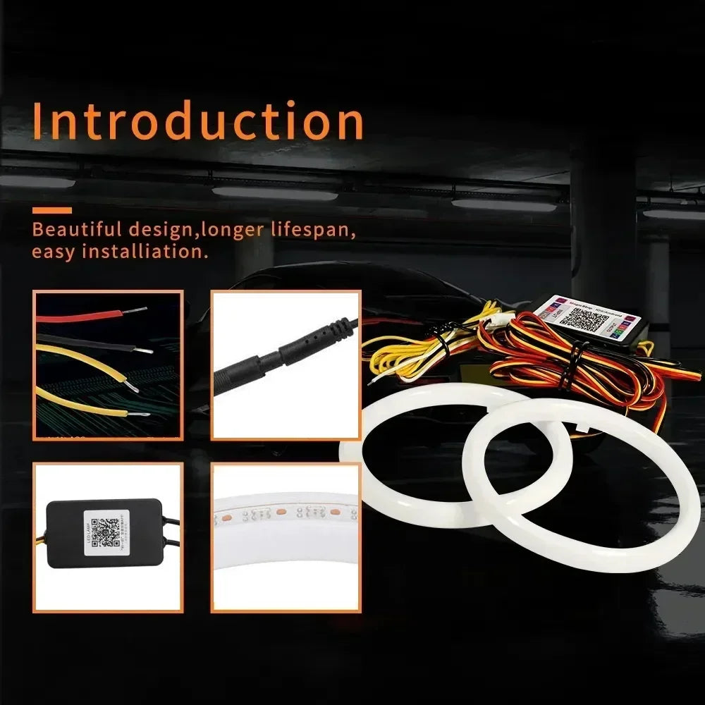 Anelli LED RGB Angel Eyes con Luce di Direzione – Controllo App Bluetooth Per KTM RC390 / RC200 / RC125 / BAJA RS200 – Anelli Multicolore Universali per Faro Auto/Moto