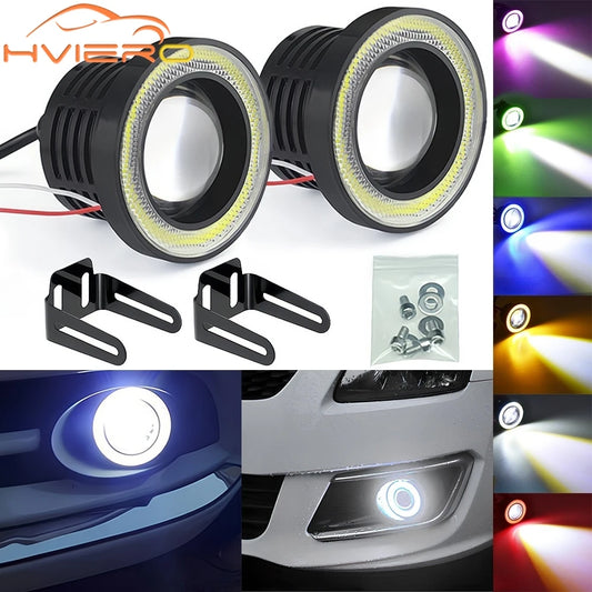Set 2 Pezzi Fendinebbia LED COB Angel Eyes per Auto Luce diurna DRL – Impermeabile – 64mm / 76mm / 89mm – 12V – Universale