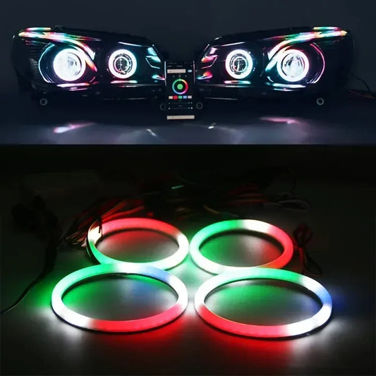 Anelli LED RGB Angel Eyes con Luce di Direzione – Controllo App Bluetooth Per KTM RC390 / RC200 / RC125 / BAJA RS200 – Anelli Multicolore Universali per Faro Auto/Moto